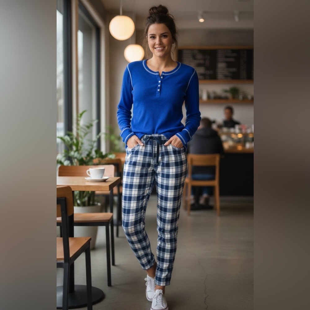 Sonoma Goods For Life Blue Ribbed Henley Pajama Top - Size Medium